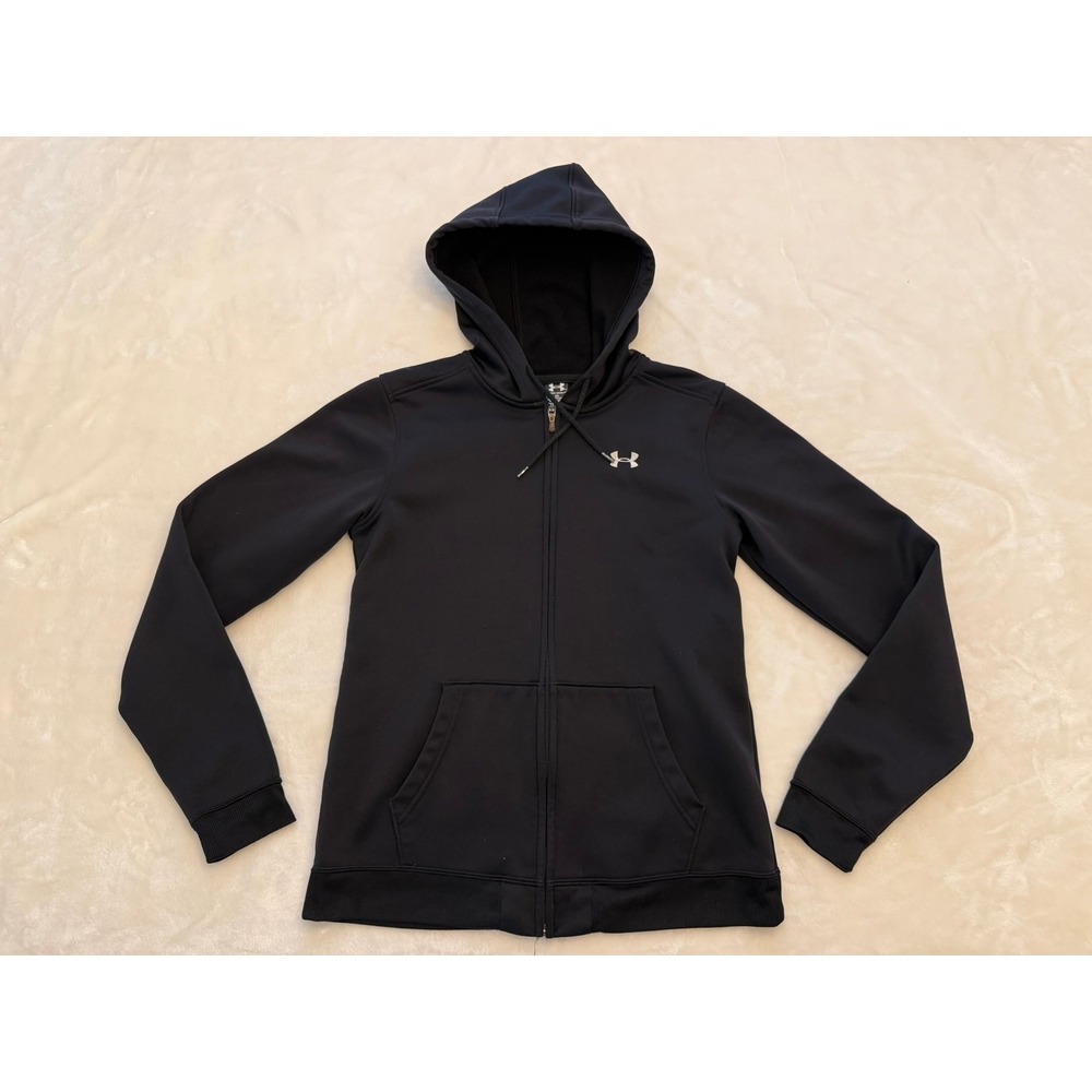 Under Armour Womens Full Zip Hoodie Black Fleece Lined Jacket Size Medium